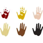 Hand wordt afgedrukt in verschillende kleuren vectorillustratie