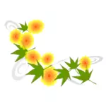 Gele bloemen en groene bladeren vector afbeelding
