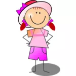 Vektorritning av rosa och röda flicka leende stick figur