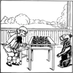 Çocuk ve vektör küçük resim satranç oynayan köpek