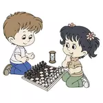 Satranç oynayan çizgi film çocuklar