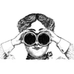 矢量绘图的女士使用双筒望远镜