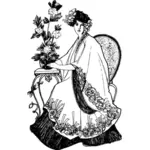 Frau Holding Blume in einem Topf-Vektor Zeichnung