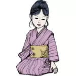 Vector de desen de doamna asiatice în chimono violet