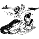Kimono lady čtení vektorový obrázek
