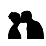 Silhouette of young couple kissing vector drawing