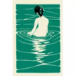 温泉で入浴女性のベクトル描画
