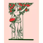 Clipart vetorial de mulher segurando cesta com maçãs