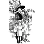 הגברת עם ציור וקטורי של שני ילדים
