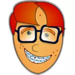 Vector illustraties van nerd man met bril en tanden prothese