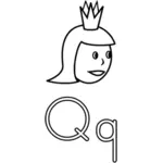 Q je královna abeceda učení průvodce ilustrace