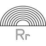 R is voor Rainbow alfabet leren gids vector tekening
