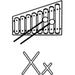 X is for Xylophone alphabet learning guide drawing