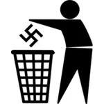 Illustration of man putting the Nazi logo in the garbage