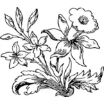Vektorgrafikk utklipp av liten blomst i svart-hvitt