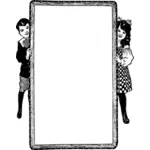 Vector image of little boy and girl holding frame