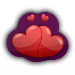 Vektorgrafik med fyra kärleksfulla hjärtan i en lila bubbla