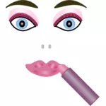 Illustrazione vettoriale di volto di donna e lipstputtick