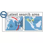 Vektorikuva infografiikkakartasta kadonneen malesialaiskoneen etsinnästä