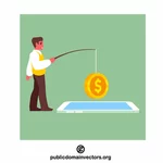 Man fisihing golden coins
