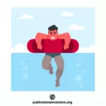 Homme flottant sur un anneau gonflable