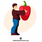 男人拿着一个巨大的辣椒