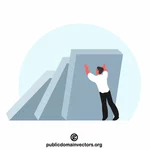 Man is holding big blocks