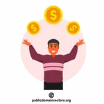 Man juggling with gold coins