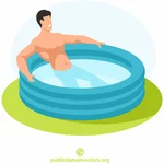 Mann i et oppblåsbart basseng