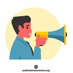 Muž mluví přes megafon