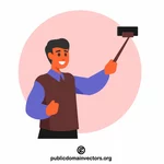 Man takes selfie on smartphone