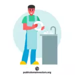 Mann, der Geschirr wäscht