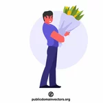 Man with bouquet of flowers