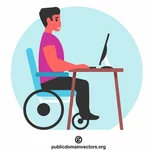 Man with disability works in office
