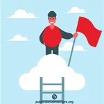 Man with a flag on the cloud