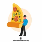 Man with a huge slice of pizza