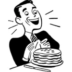 Vector illustraties van man eten van pannenkoeken