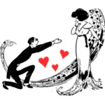 Vector drawing of man expressing love to a posh woman