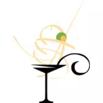 Vector image of cocktail glass used for Martini with olive