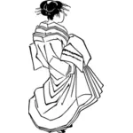 Femme japonaise en robe de clipart vectoriel arrière