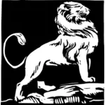 Clip art of lion wood cut illustration in black and white