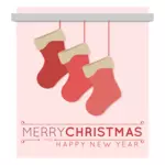 Imagem vetorial de três meias de Natal em um cartão de saudação