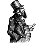 Black and white llustration of gentleman in suit with pipe