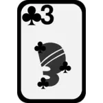 Three of Clubs funky playing card vector drawing