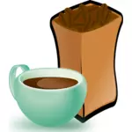 Vector afbeelding van groene kopje koffie met zak van koffie bonen