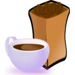 वेक्टर छवि बैंगनी कप कॉफी के साथ कॉफी सेम की बोरी के