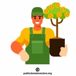 Jardinier avec un arbre d’argent