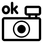 Vector drawing of photo camera black and white OK icon