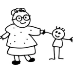 Vector illustration of hand drawn mom holding son's hand