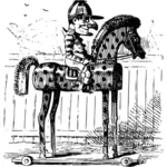 Vector clip art of man on wooden horse